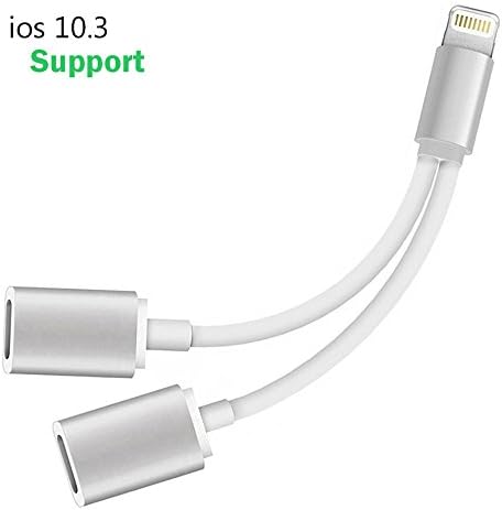 iPhone 7 Adapter, Lightning to 3.5mm Audio Cable Compatible IOS 10.3 or Later, Jackiey Dual Lightning Headphone Audio &amp; Charge Adapter for iPhone 7 / 7 Plus (Silver)