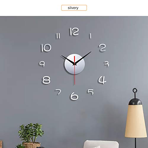 Wall Sticker Wall Clock, Frameless DIY Wall Mute Clock 30D Mirror Surface Sticker Home Office Decoration,White-7