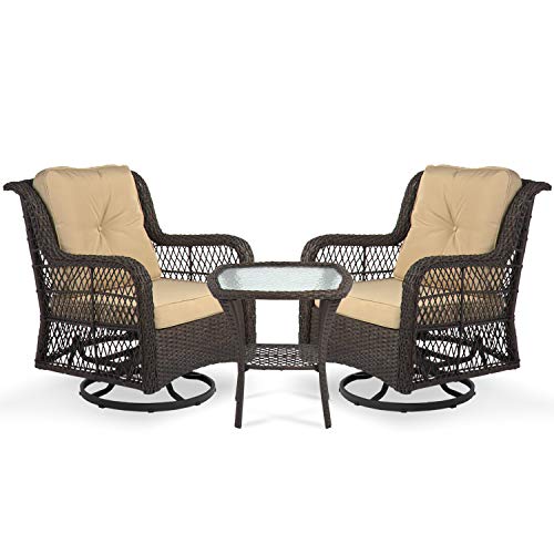 Aoxun 3Piece Rocking Rattan Chair Outdoor, Patio Bistro Furniture Sets