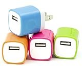 Spark Electronic 4 PC Dual Color 2-Tone Universal USB Travel Home 1.0 AMP Power Adapter Wall Charger Plug for iPhone 7/7 plus 6/6 plus 5S 5 Samsung Galaxy S5 S4 S3 HTC One M8 LG G2 G3 L2