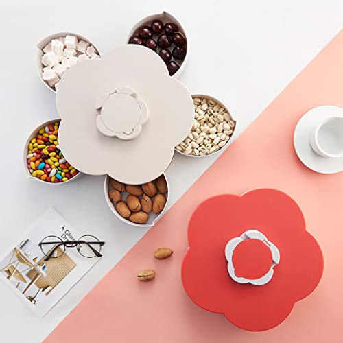 COM1950s Double-Layer Rotating Fruit Plate Petal Shape Dried Snack Storage Tray Home Living Room Candy Dish Dried Candy Food Storage Box Jewelry Organizer (Pink, D)