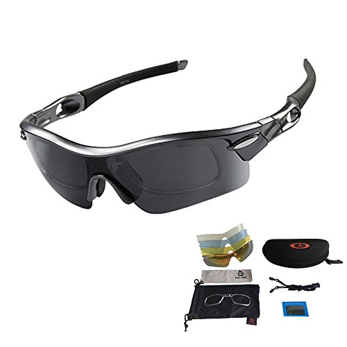[- VILISUN Radbrille Polarisierte Sportbrille Fahrradbrille mit UV-Schutz 5 Wechselgläser f&uu