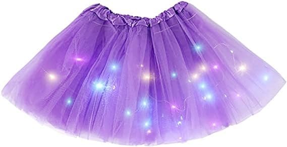 Bybyseno Girl Tutu Skirt, Light Up LED Ballet Tutu Skirt 2-8 Years Fluffy Ballet Dress Up Costume for Kids Party 3-Layer Multicolor Skirts (Dark Purple)