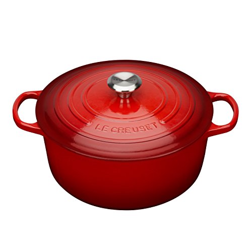 Click Here to See More Images Le Creuset Signature Enameled Cast-Iron 7-1/4-Quart Round French (Dutch) Oven, Cerise (Cherry Red) w/ Stainless Knob