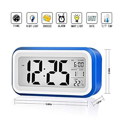 VADIV Digital Wecker, großen Bildschirm Lichtsensor Berührungssensor Uhr Batterie betrieben USB Kabel, Snooze, Datum, Kalende