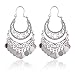 RIAH FASHION Bohemian Chandelier Coin Dangle Earrings - Gypsy Lightweight Filigree Disc Charm Tassel Ethnic Hoops (Curved - Silver)