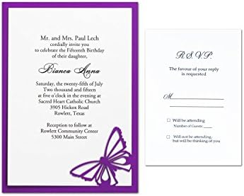 Intricutz Laser Cut Layered Butterfly Invitation Kit with Envelopes, 25-Pack (BUTRFLYPUR92W80ENV)