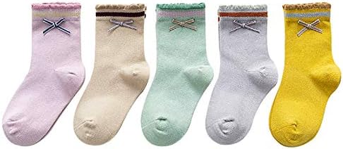 Amazon Qintian 靴下 女の子 ソックス 子供の靴下 ソックス かわいい ドツト リボン ボーダー お姫様 学生用 通園通学 5セット ソックス 通販