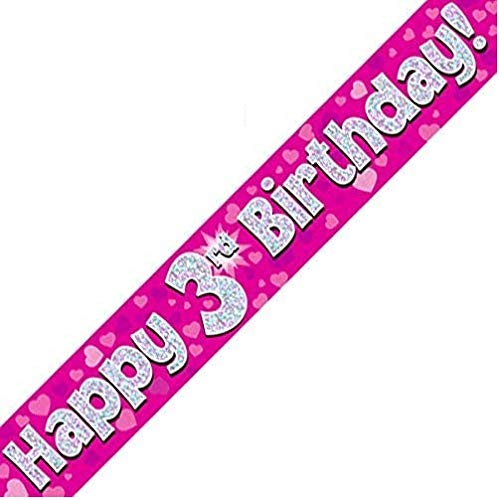 Signature Balloons 3rd Birthday Pink Holographic Banner