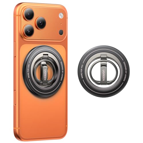 UGREEN Double-Sided Magnetic Phone Ring Holder features a strong 11N magnetic force, 360° rotation, a portable design, and compatibility with iPhone 17/16/15/14/13 MagSafe Phones Samsung Galaxy