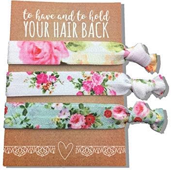 Mayde Ribbon Hair Ties, Hair Bands Party Favors Kit for Bachelorette or Bridal Parties (Floral, Pack of 12)