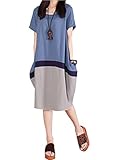 BININBOX Women's Short Sleeve Loose Casual Dress Linen Sundress
