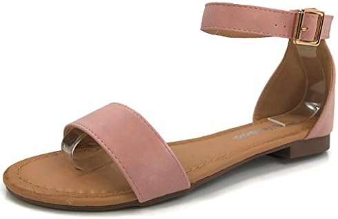 Womens Flat Sandal Single Over The Toe Ankle Strap, Blush, 7