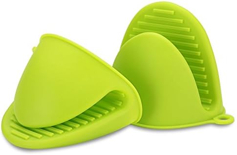 Oven Mini Mitts 1 Pair (2pcs), Heat Resistant Anti-scald Gloves for Cooking Pinch Grips, Pot Holder and potholder for kitchen, FDA-Approved Food-grade Silicone (Green)
