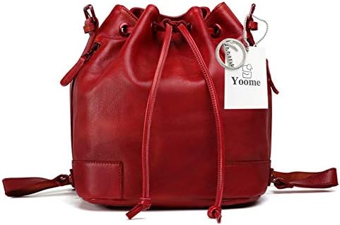 Yoome Genuine Leather Bucket Backpack for Women Vintage Drawstring Shoulder Bag Purse
