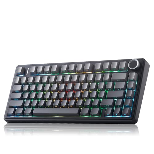 Aula F75 Pro Wireless Mechanical Keyboard,Creamy Keyboard with RGB Backlit Hot Swappable, 81 Keys 75% Layout Gaming Keyboard, Bluetooth/2.4GHz/Type-C, Creamy Sounding-Gradient Grey