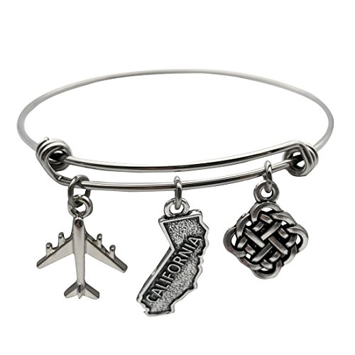JJTZX State Bangle U.S. Map Charm Expandable Travel Bracelet Long Distance Relationship Gift (California)