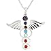 BEADNOVA 7 Chakras Healing Pointed Crystal Chakra Reiki Angel Wings Gemstone Pendent Necklace Stainless Steel Chain 18