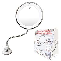 UBEQEÔ 10X Flexible Magnifying Makeup Mirror with Light | Adjustable Gooseneck Suction Cup | The Bathroom Vanity with Lights has a Bright LEDs Perfect for Wall Mounted (10X Magnification)