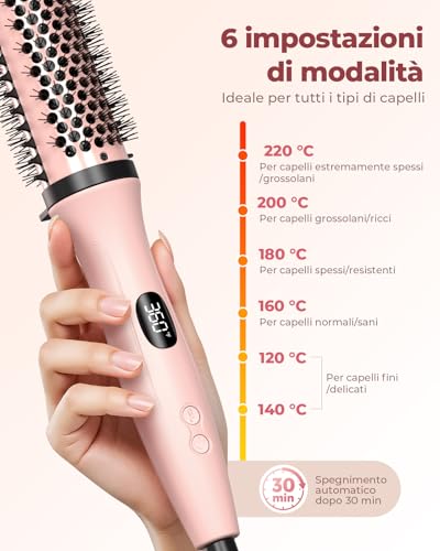 Bopcal 3 in 1 Thermal Hair Brush, Ionic Thermal Brush, Curling Brush 38 mm, Volumising and Blowout, Dual Voltage, LED Display 248-428 °F C257 24