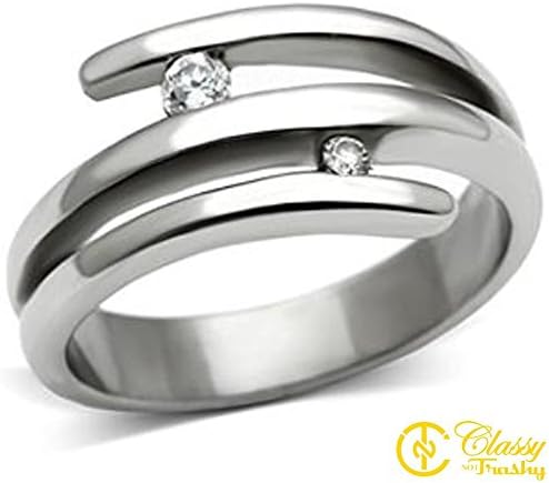 Classy Not Trashy Women's Fashion Jewelry Ring, Premium Grade Stainless Steel Clear Cubic Zirconia CZ, by