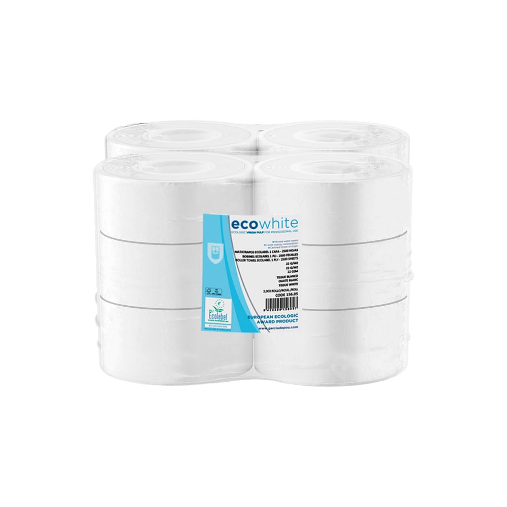 Garcia of Pou 162.09 Baby Jumbo Hygienic Ecolabel 2 Layers 160 m, 17 g/m2, Diameter 19.5 x 9.5 cm, Pack of 12, White