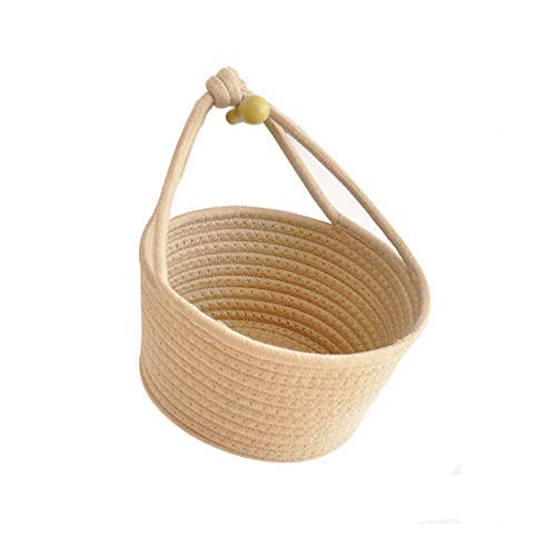 BQEE Personality Cotton Woven Fold Snacks Debris Sorting Storage Basket Hang Rope Woven Home Decor For Kids Room Decorative Perfect for Storing Small Household Items (Brown-L)