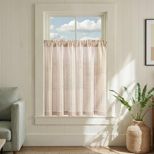 Jinchan Striped Linen Kitchen Tier Curtains