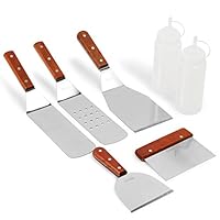 Kenley Griddle Spatula & Scraper Set - 7-Piece Tools & Accessories for Flat Top Grill - Outdoor BBQ Electric Hibachi - Stainless Steel Professional Non-Stick Turner Cooking Kit