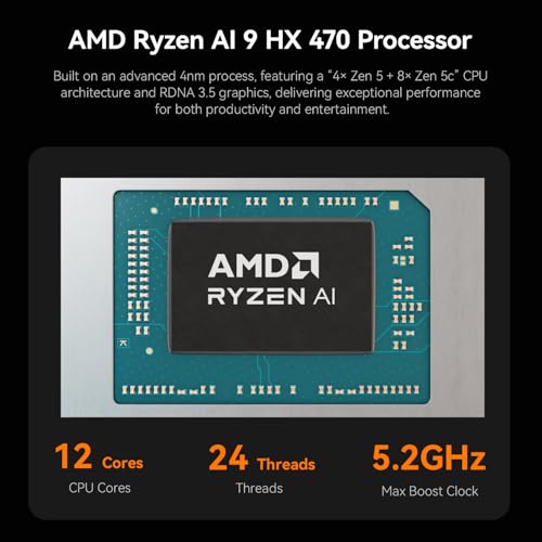 Beelink SER10 MAX AI Mini PC, AMD Ryzen AI 9 HX 470(12C/24T, up to 5.2GHz), 64GB DDR5 2TB PCIe4.0 SSD, Mini Computer 4K Triple Display, USB4/WiFi6/BT5.2/10G LAN, Pre-Installed Openclaw, Ubuntu+W11 Pro