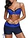 Heymiss Women's Colorblock Two Piece Push up Bikini Set Swimsuit with Boyshorts,Royal Blue Navy,Medium