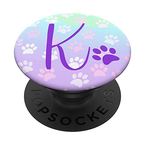 K Initial Phone Grips Pop Up Holder Rainbow Purple Paw Print PopSockets Grip an…