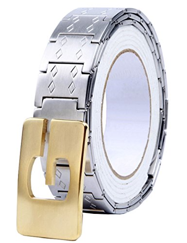 Menschwear Men's Stainless Steel Belt Slide Buckle Adjustable 32mm 147 Golden 120cm
