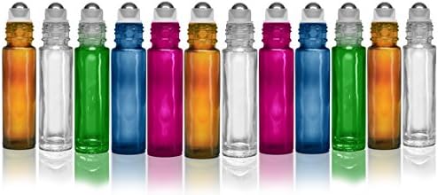 12 Pack Glass Bottles with Metal Rollerballs-Assorted