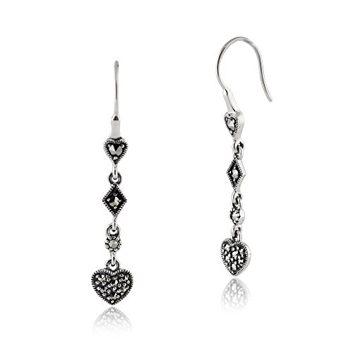 Gemondo Marcasite Earrings, Sterling Silver 0.34ct Marcasite Pave Set Heart Drop Earrings