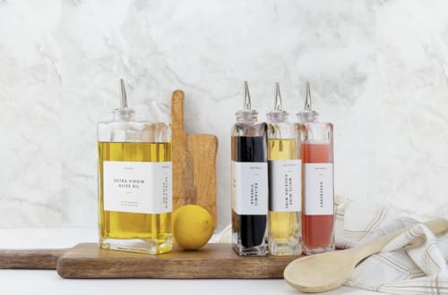 Molimoli Olive Oil Dispenser Bottle for Kitchen, Automatic Pourer, Glass Thin Bottle Dispenser for Kitchen, Olive Oil Cruet, | Set of 2 - Silver