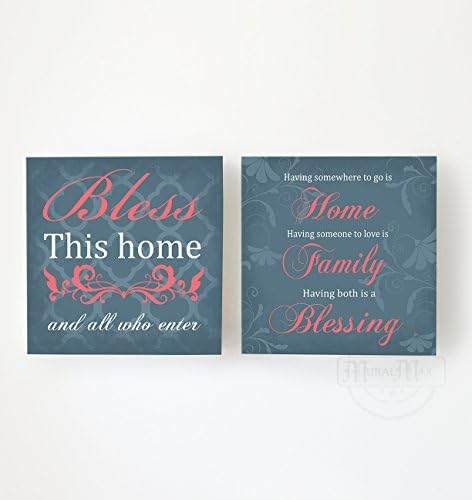 MuralMax Home Family Blessing Inspirational Quotes - Stretched Canvas Wall Art - Memorable Anniversary Gifts - Unique Wall Decor - Blue # 2 - Set of 2-30-DAY - Size - 20 x 20