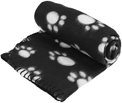 Deboc 1Pc Pet Soft Warm Paw Print Velvet Blanket Dog Puppy Cat Bed Mat Cover Cushion (Black)