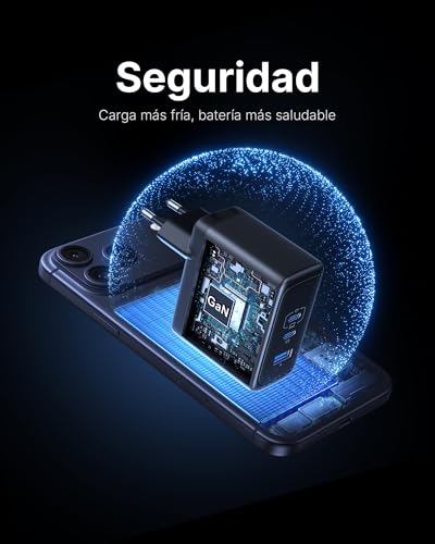 Cargador USB C GaN 100W, 3-Puertos Cargador Rápido Compacto con Cable USB C de 100W 1.5m, Cargador de Viaje para Portátil MacBook Pro Air 14, iPhone 17 16 Pro Max iPad Samsung S26 S25 Ultra Pixel