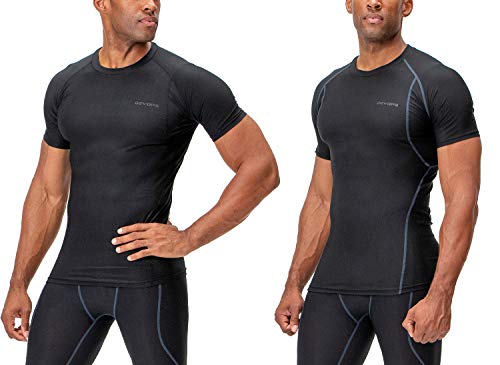 DEVOPS 3 Pack Men's Cool Dry Short Sleeve Compression Shirts, Sports Baselayer T-Shirts Tops, Athletic Workout Shirt