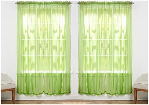 Amazon Com J V Textiles 55 Inch X 84 Inch Sheer Curtains Window Voile Panels Set Of 4 Lime Green Home Kitchen
