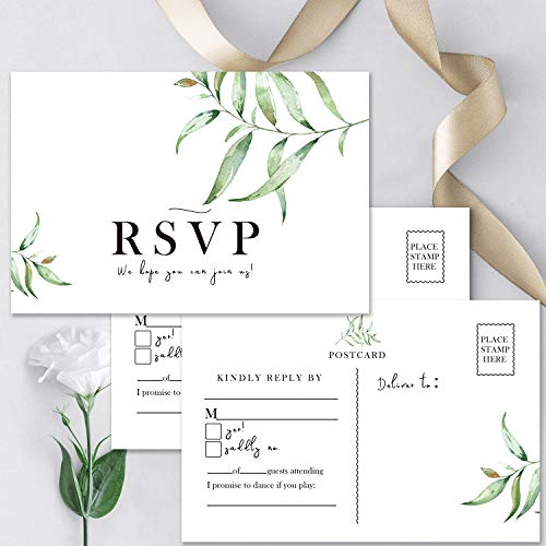 50 RSVP Postcards, Rsvp Cards for Wedding, Bridal Shower, Baby Shower, Greenery RSVP Response Cards, 4 x 6 Inches. - Thumbnail 3