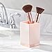 mDesign Decorative Plastic Bathroom Toothbrush and Toothpaste Stand Holder - Dental Organizer with 3 Storage Compartments for Bathroom Vanity Countertops and Medicine Cabinet - Light Pink/Rose Gold