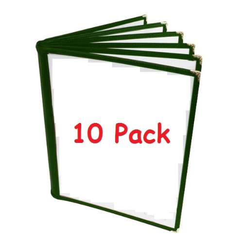 ChefLand (10 Pack) 6 Page Book Fold Menu Cover (12 View), Green 8.5
