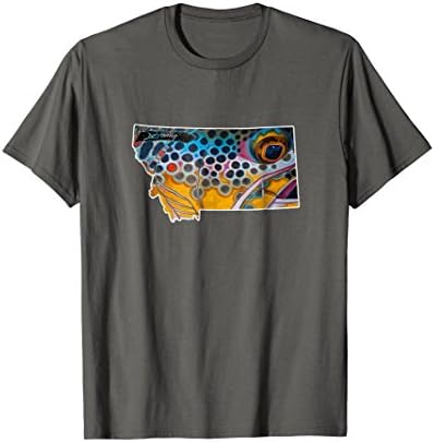 Mens Montana shape Brown Trout Fish T-Shirt Derek DeYoung Art Large Asphalt