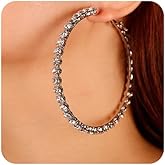 Missgrace Silver Shiny Sexy Rhinestones Hoop Earrings Big Circle Rhinestones Hoop Earrings Rhinestones Bride Wedding Bar Earrings Statement Body Earrings Jewelry for Women