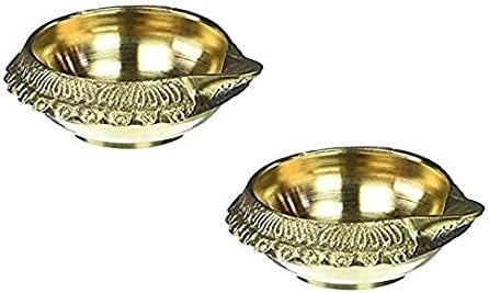 Indian Accent Diwali Puja Diya Oil Lamp Brass Handcrafted Hindu Religious Gift Diya Without Stand (2 Inches x 2)