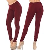 Made in The USA - Women's Leg Smoothing Full Length Solid Basic Cotton Leggings - Burgundy Medium