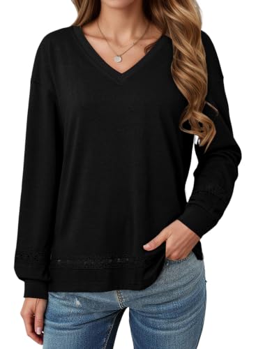 Dokotoo Women's Lace Long Sleeve Tops Henley Shirts Casual… at Amazon