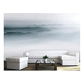 Large Wall Mural - Landscape of Mountains Range in The Mist | Self-Adhesive Vinyl Wallpaper/Removable Modern Wall Decor - 66x96 inches